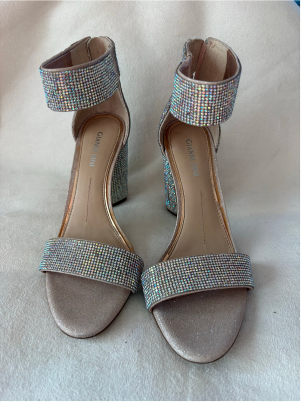 Women's Gianni Bini Rhinestone Block Heel Sandals Silver Size 8.5